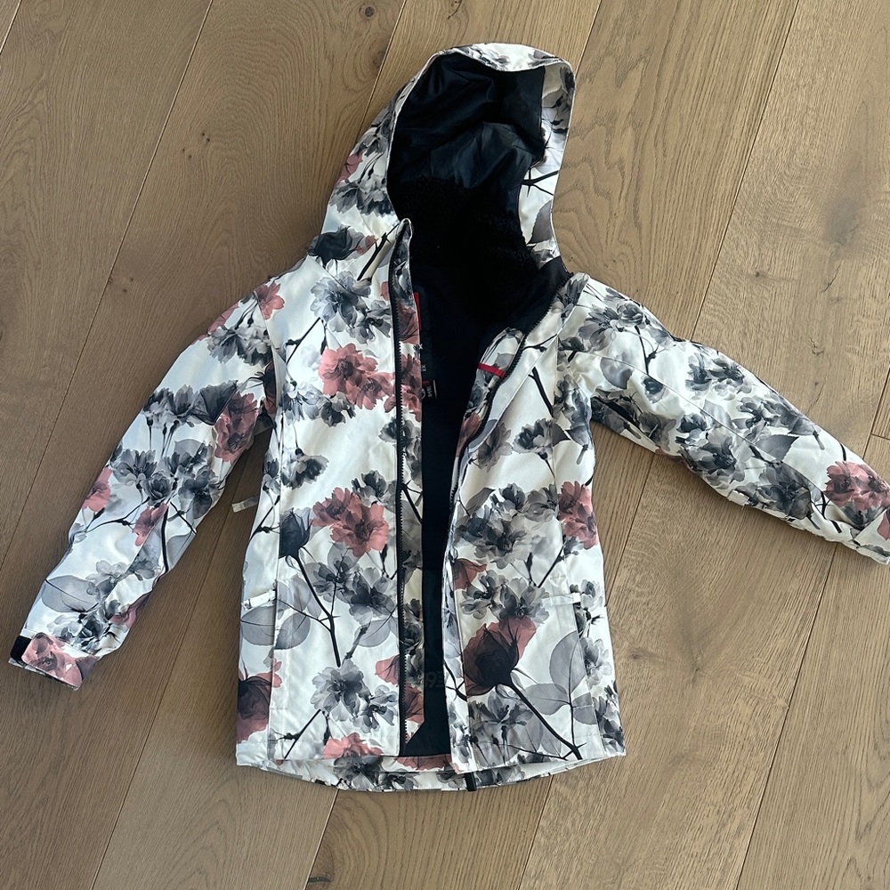 686 Floral Kids Puffer Jacket - Black, White, Pink